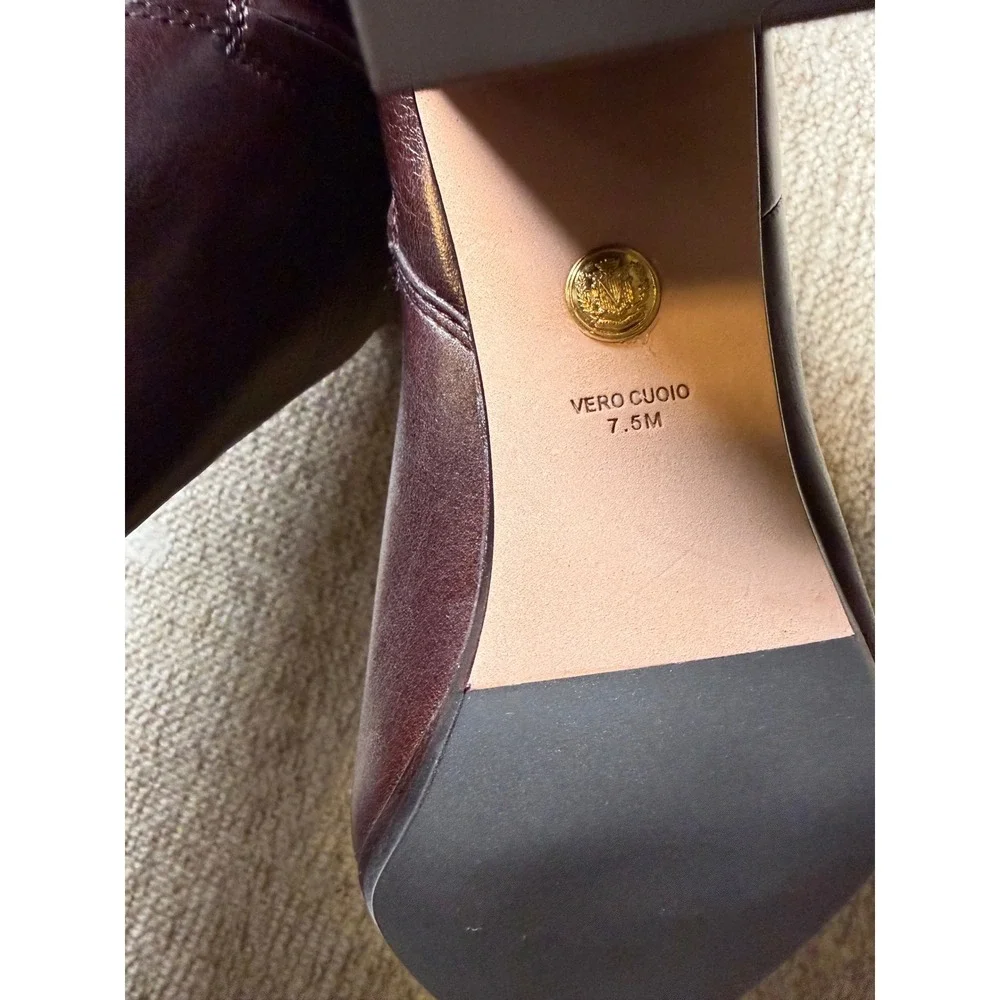 Veronica Beard Womens Burgundy Leather Square Toe Block Heel Ankle Boots 7.5M